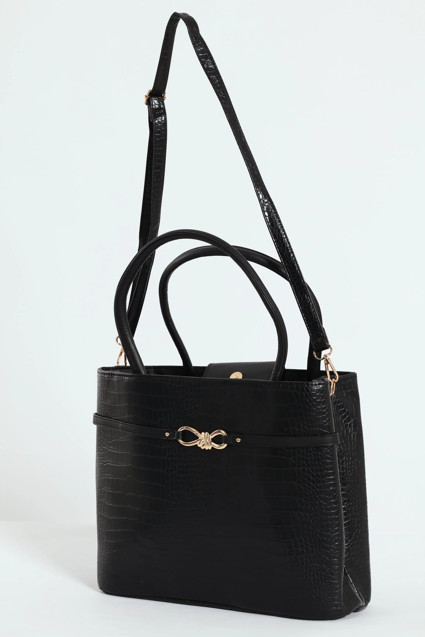 Woven Metal Bow Detail Shopper Bag - Black - Image 5