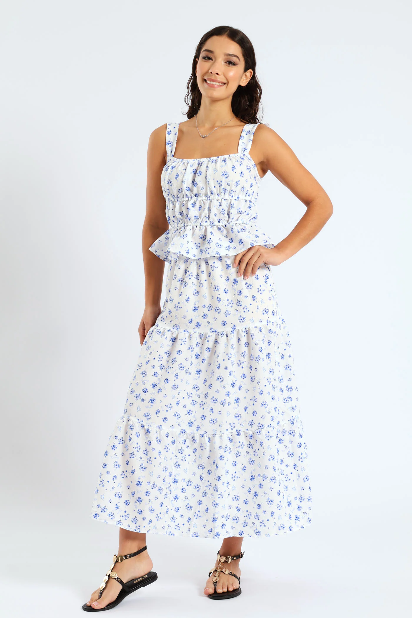 Woven Midi Skirt - White/Blue - Image 2