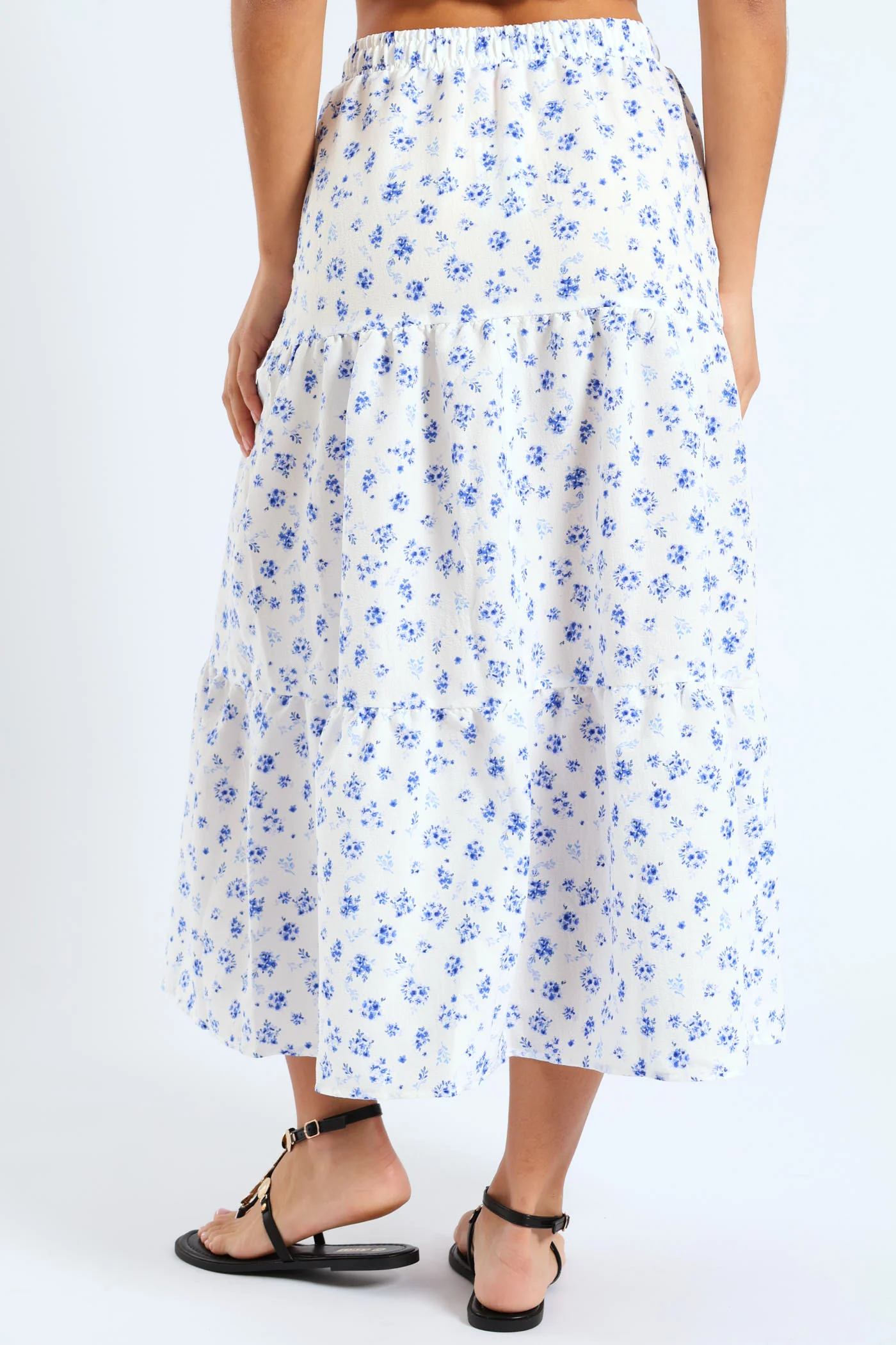 Woven Midi Skirt - White/Blue - Image 6