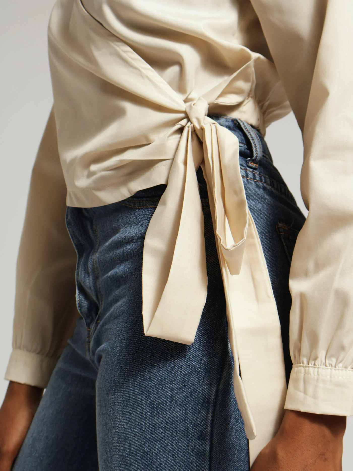 Wrap Detail Poplin Top - Beige - Image 2