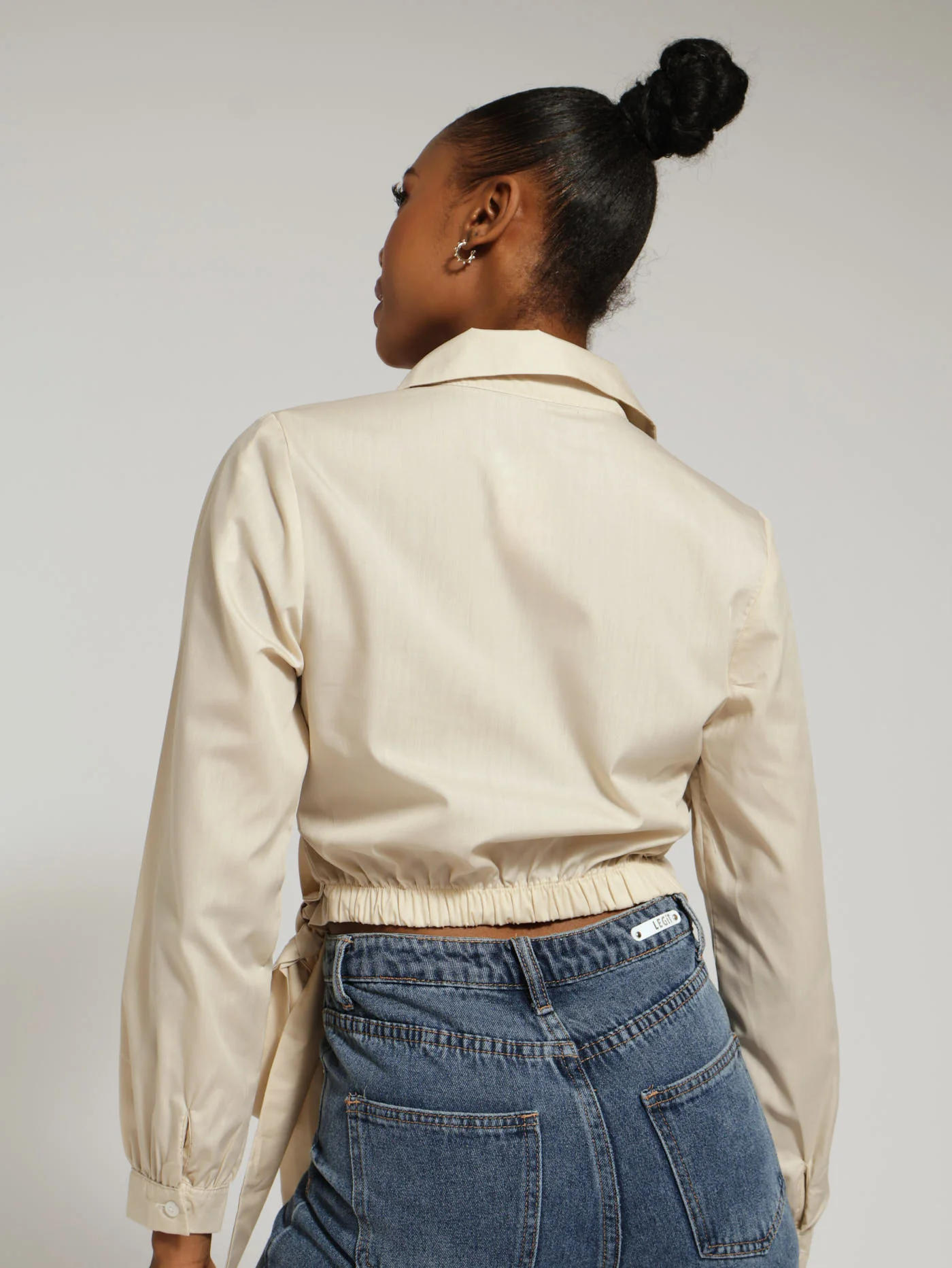 Wrap Detail Poplin Top - Beige - Image 4