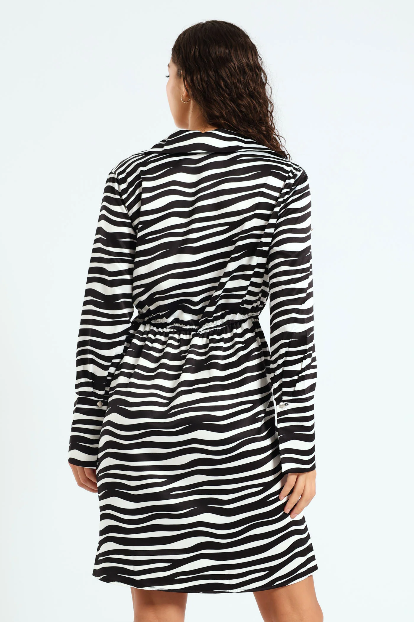 Wrap Satin Dress - Black/Cream - Image 4