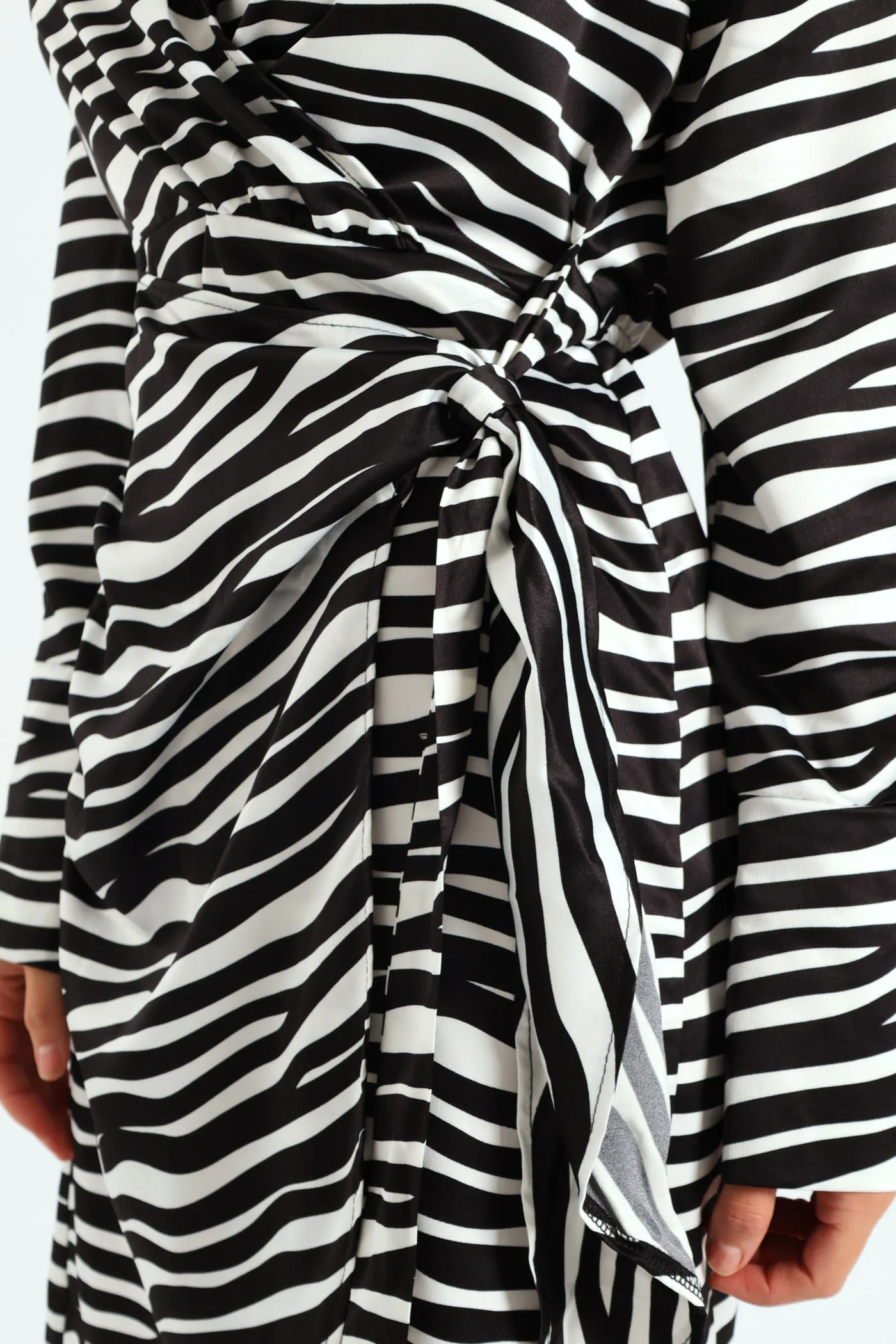Wrap Satin Dress - Black/Cream - Image 5
