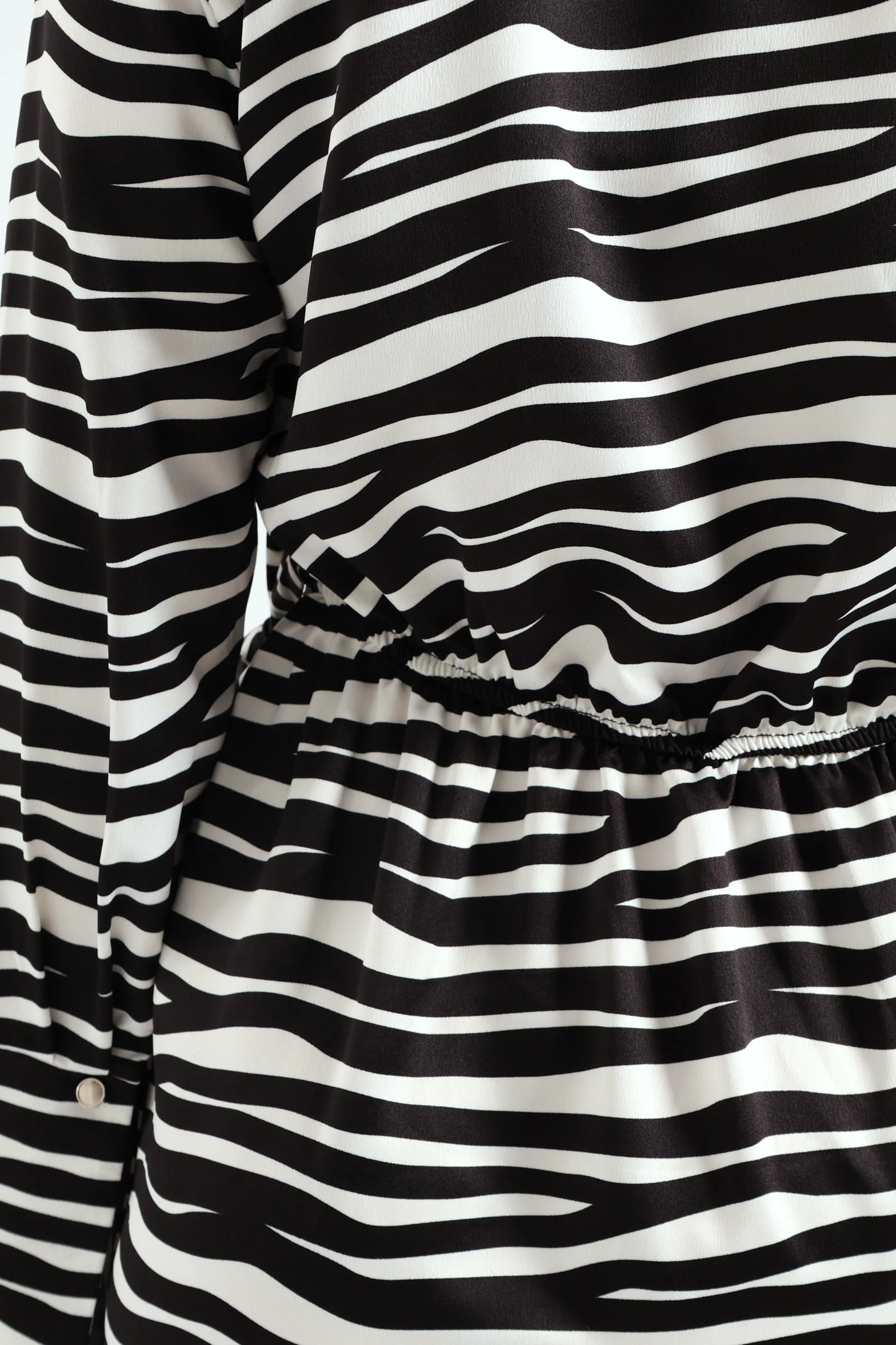 Wrap Satin Dress - Black/Cream - Image 7