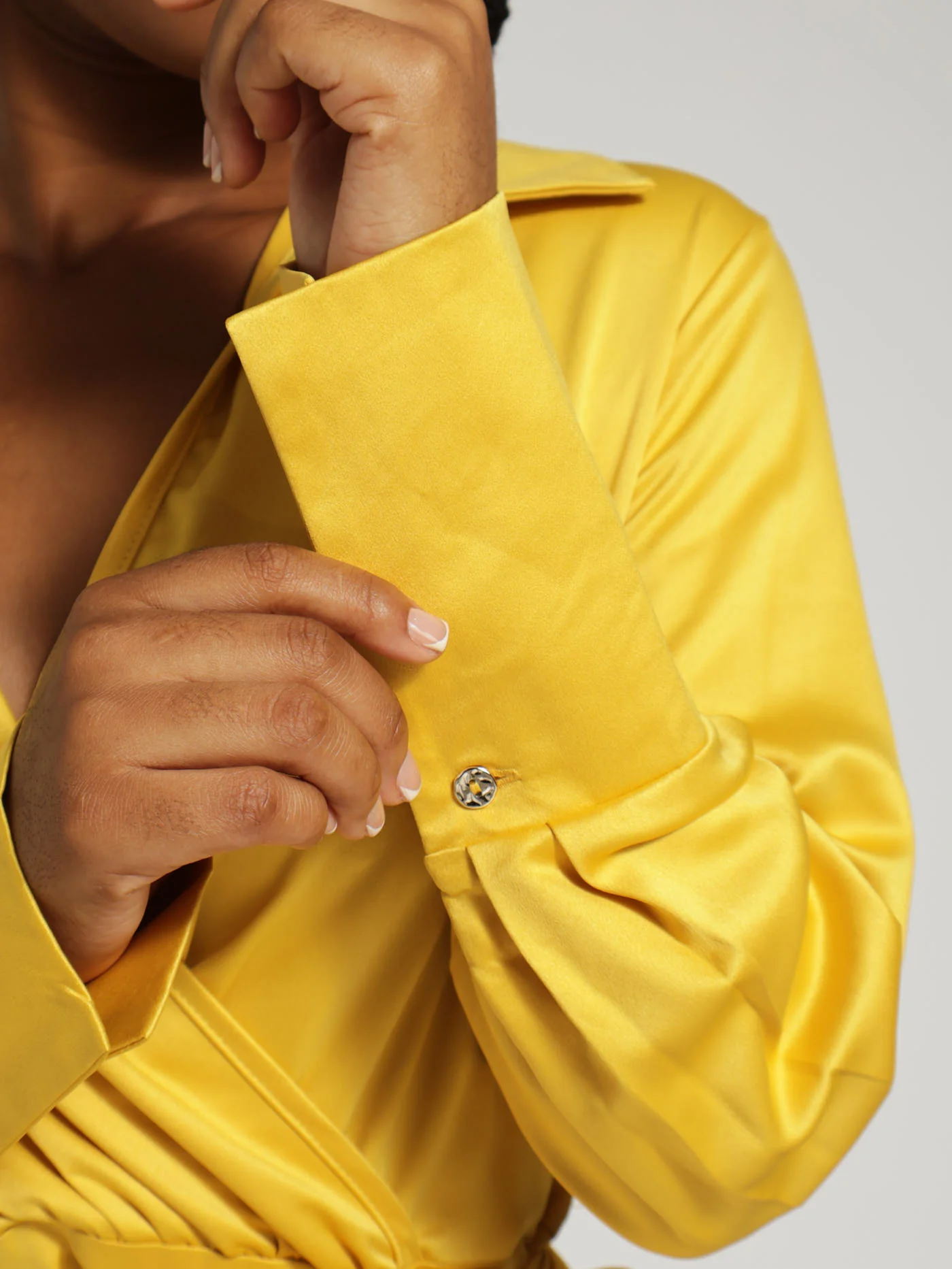 Wrap Satin Dress - Mustard - Image 5