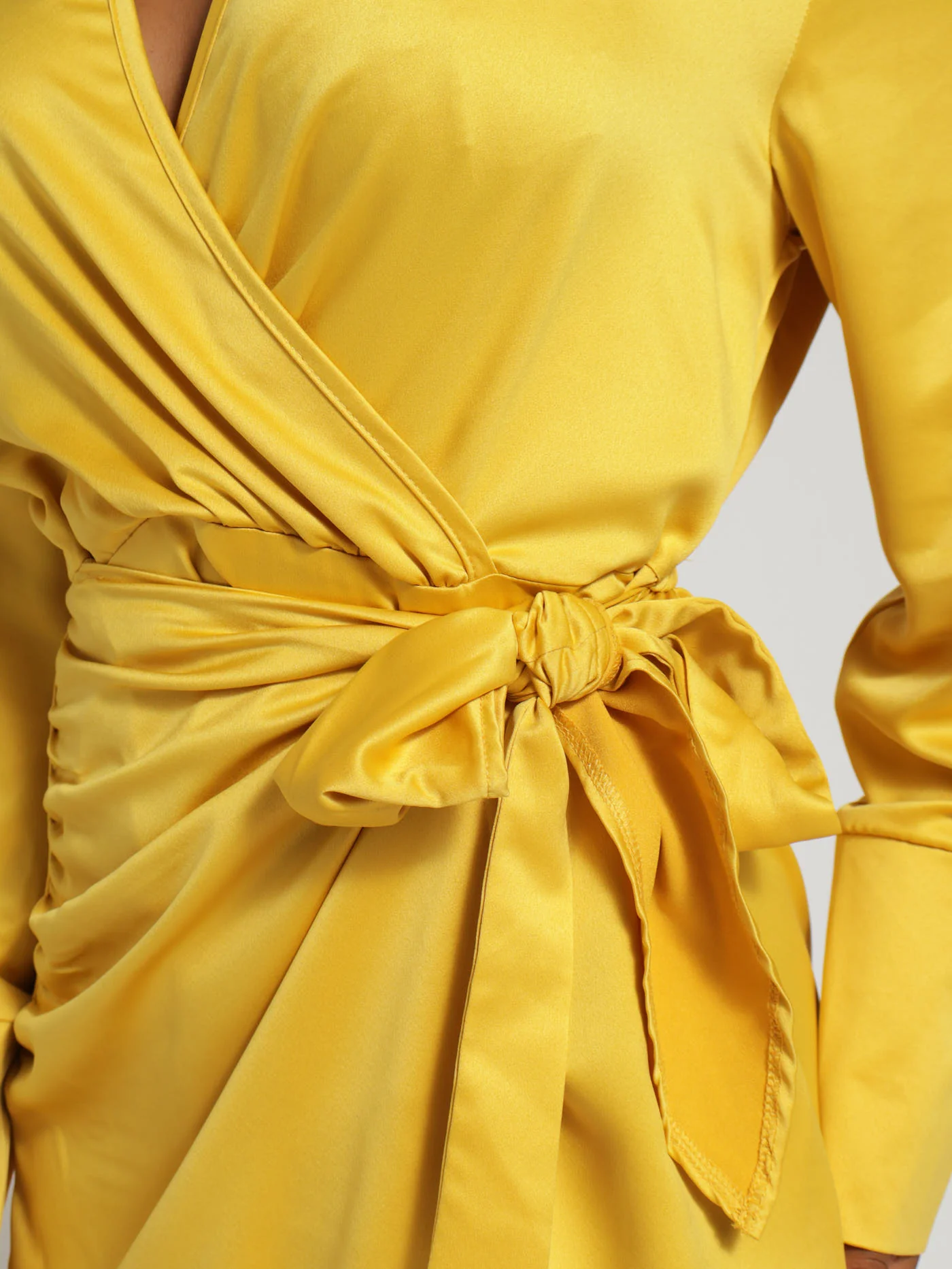 Wrap Satin Dress - Mustard - Image 6