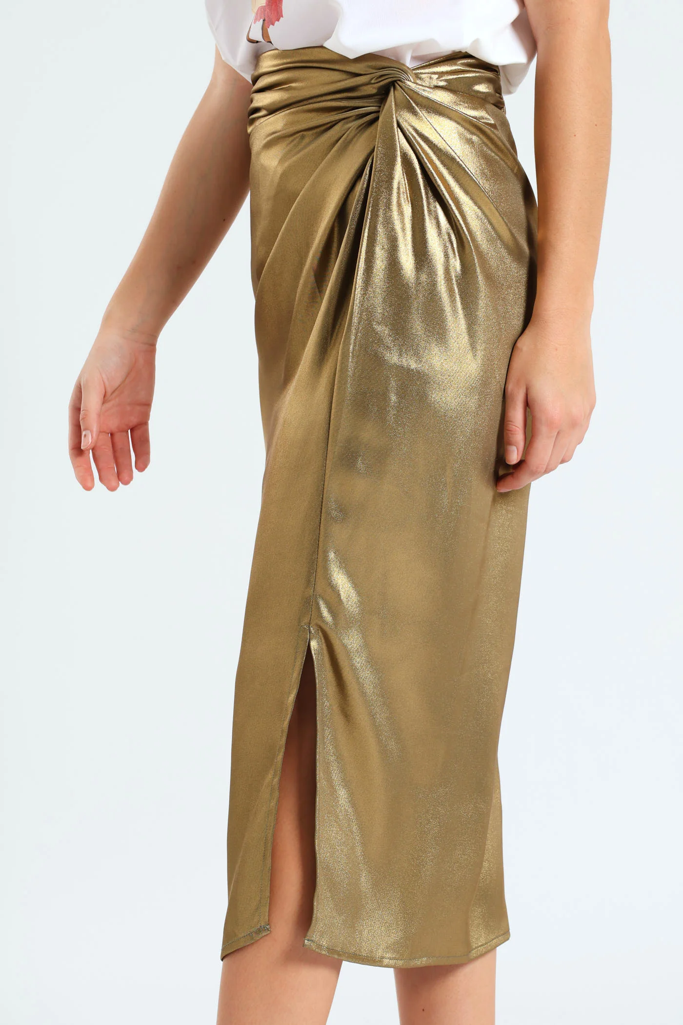 Wrap Satin Skirt - Gold - Image 2
