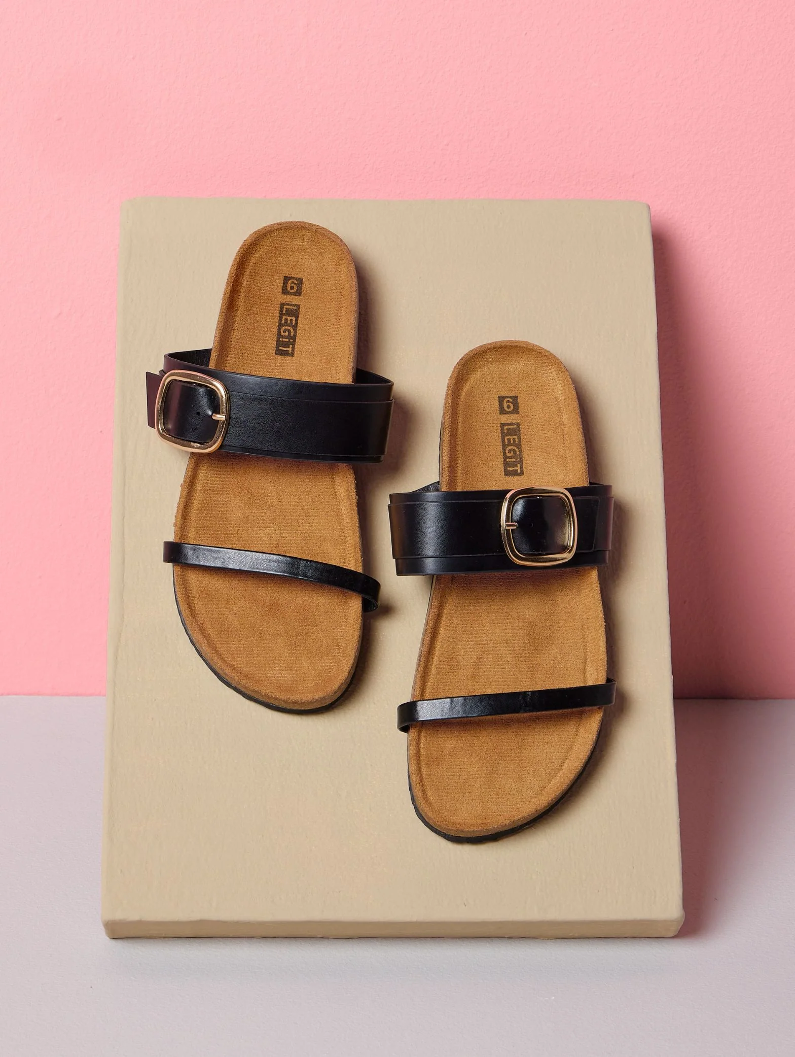 X-Double Strap Sandal With Single Buckle - Black - Image 5