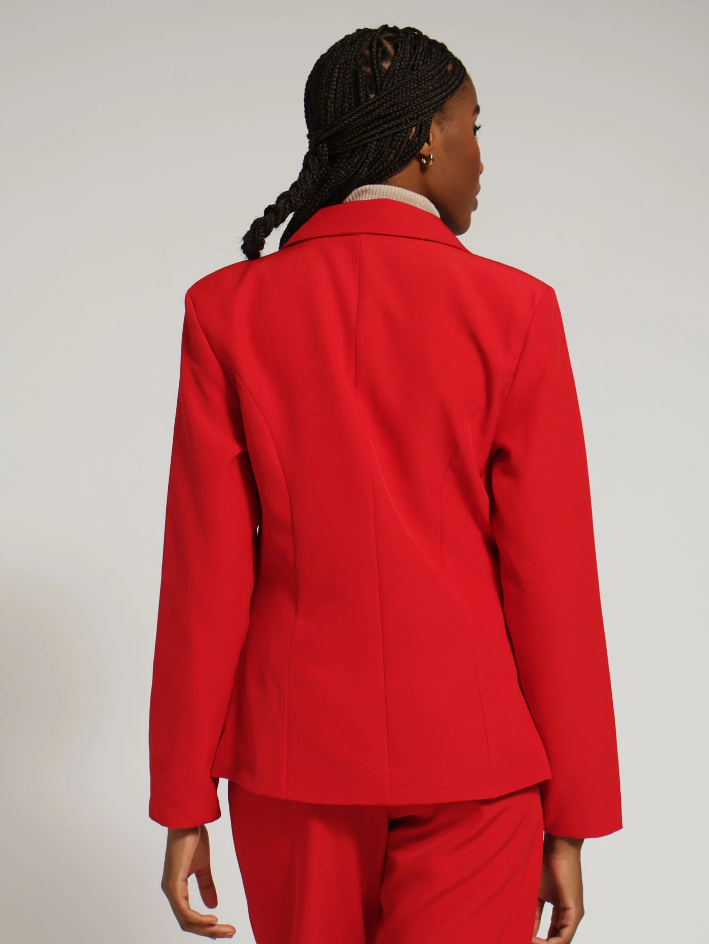 X -Front Button Detail Blazer - Red - Image 3