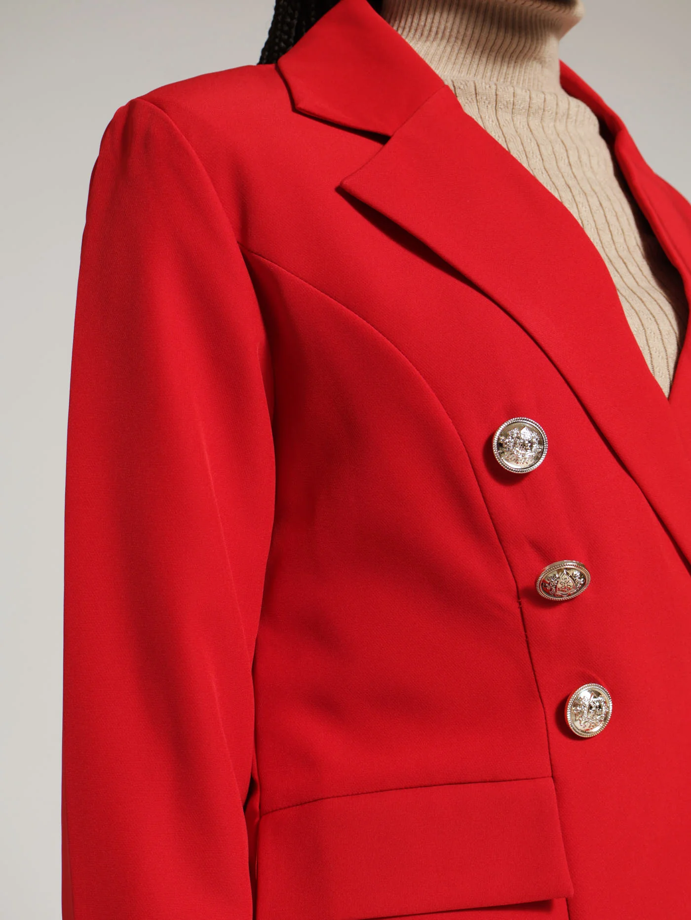 X -Front Button Detail Blazer - Red - Image 4