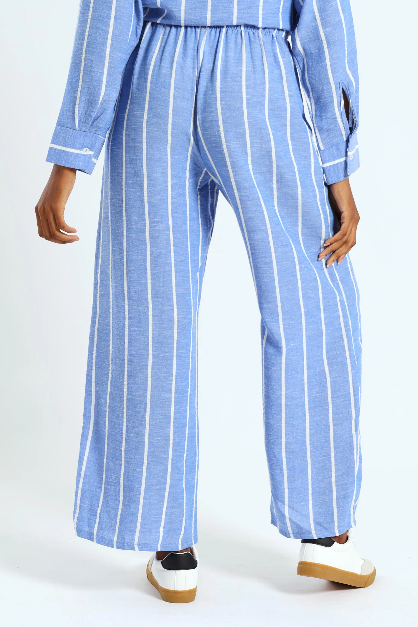 Yarn Dye Stripe Wideleg Pants - White/Blue - Image 4