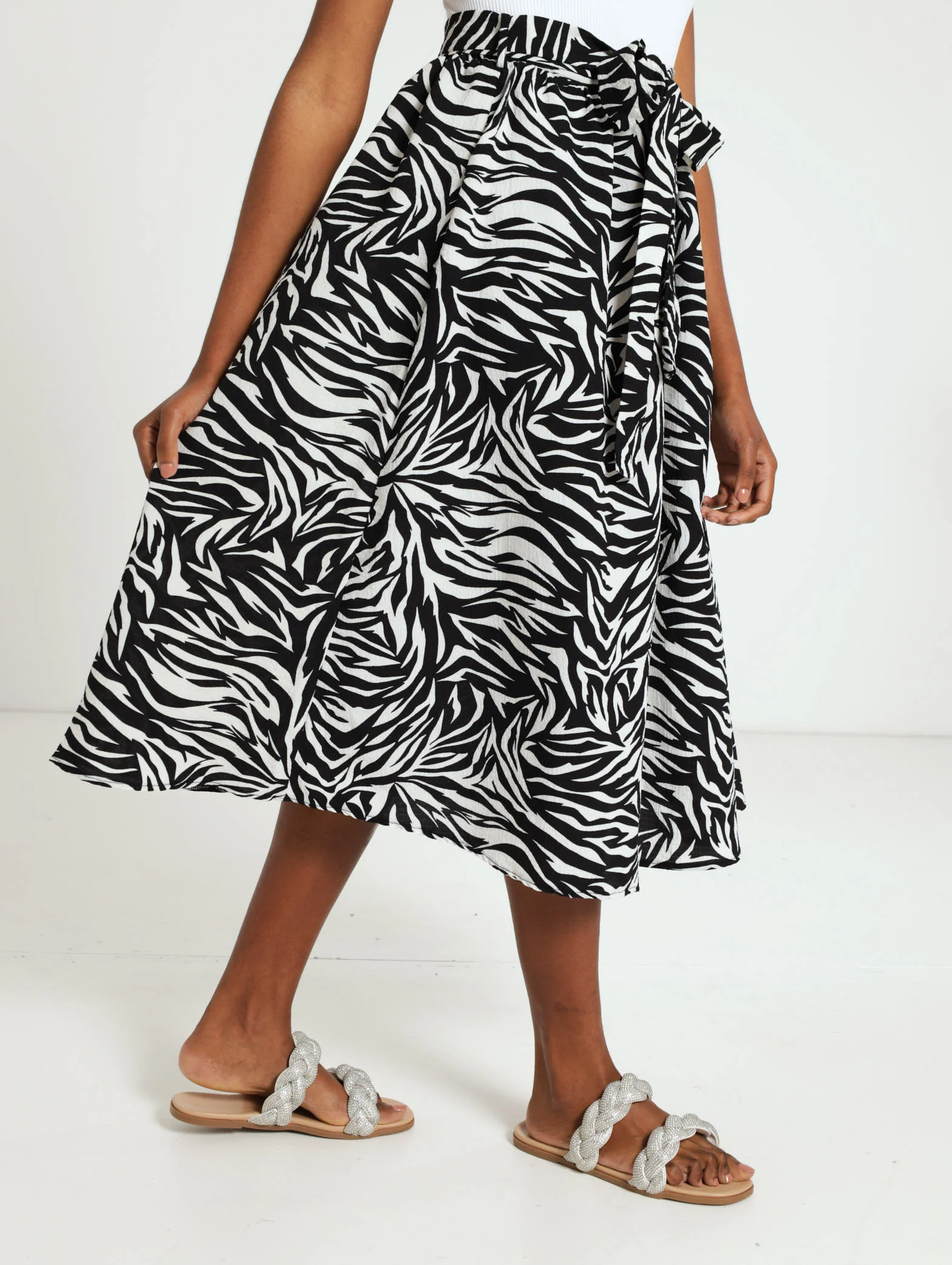 Zebra Belted Midi Skirt - Image 3