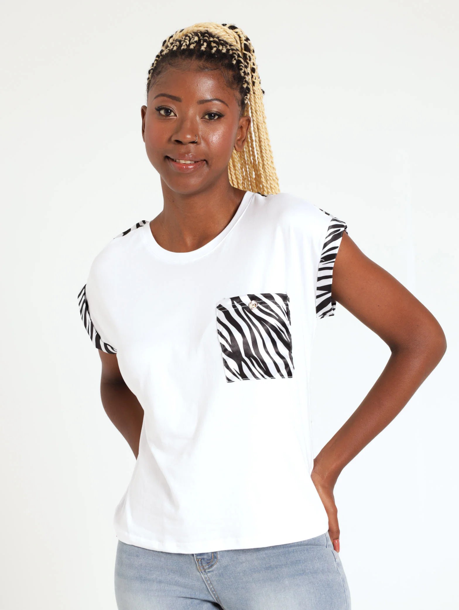 Zebra Print Knit Top - White/Black