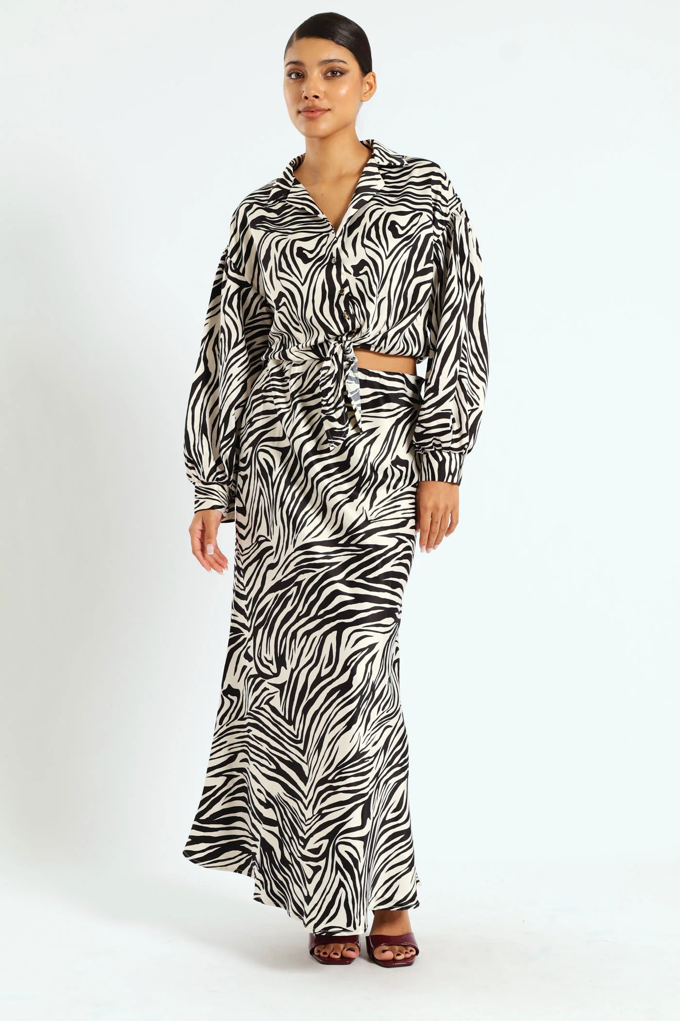 Zebra Print Slip Skirt - Black/Cream - Image 2