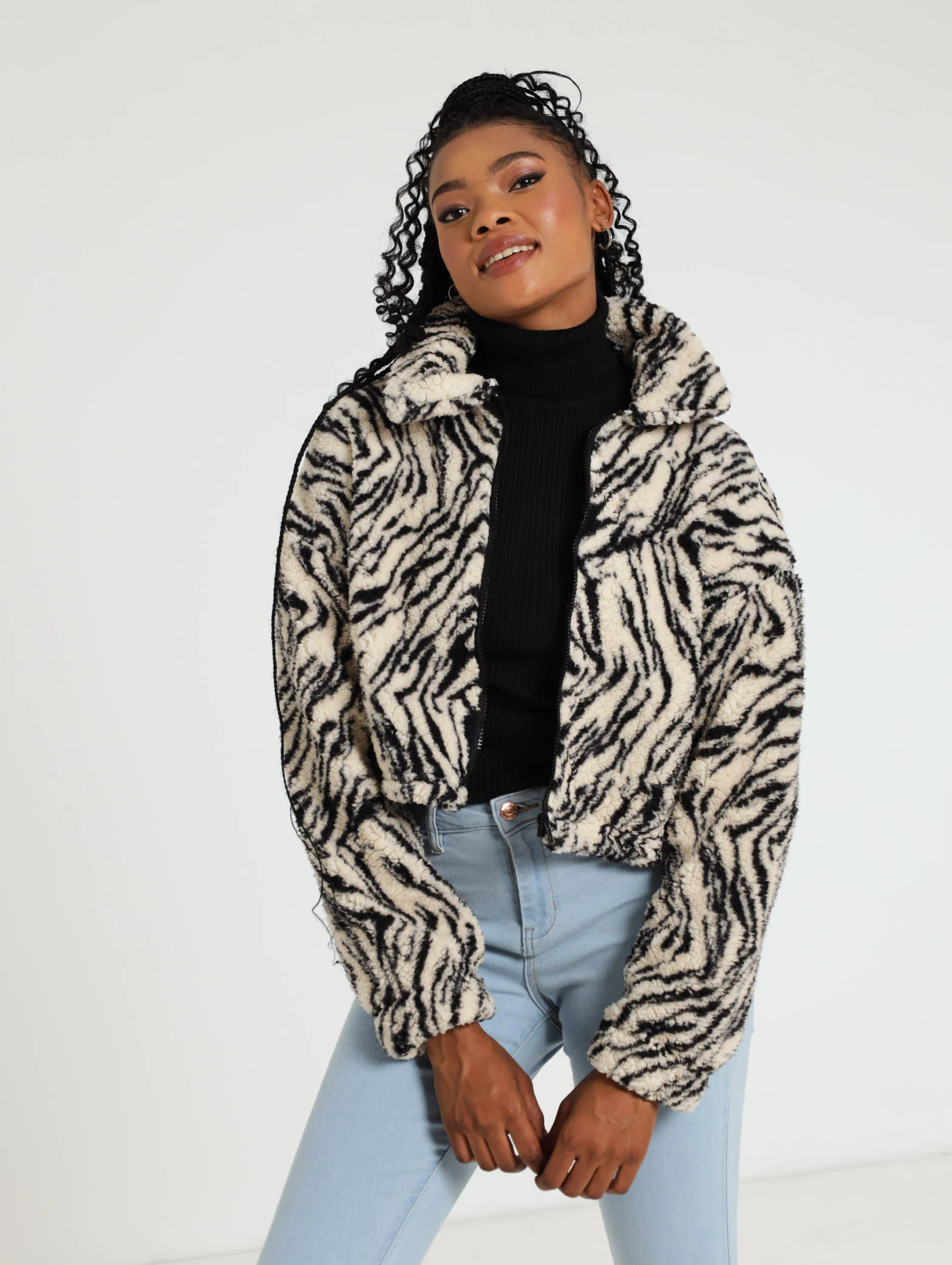 Zebra Teddy Zip Through Jacket