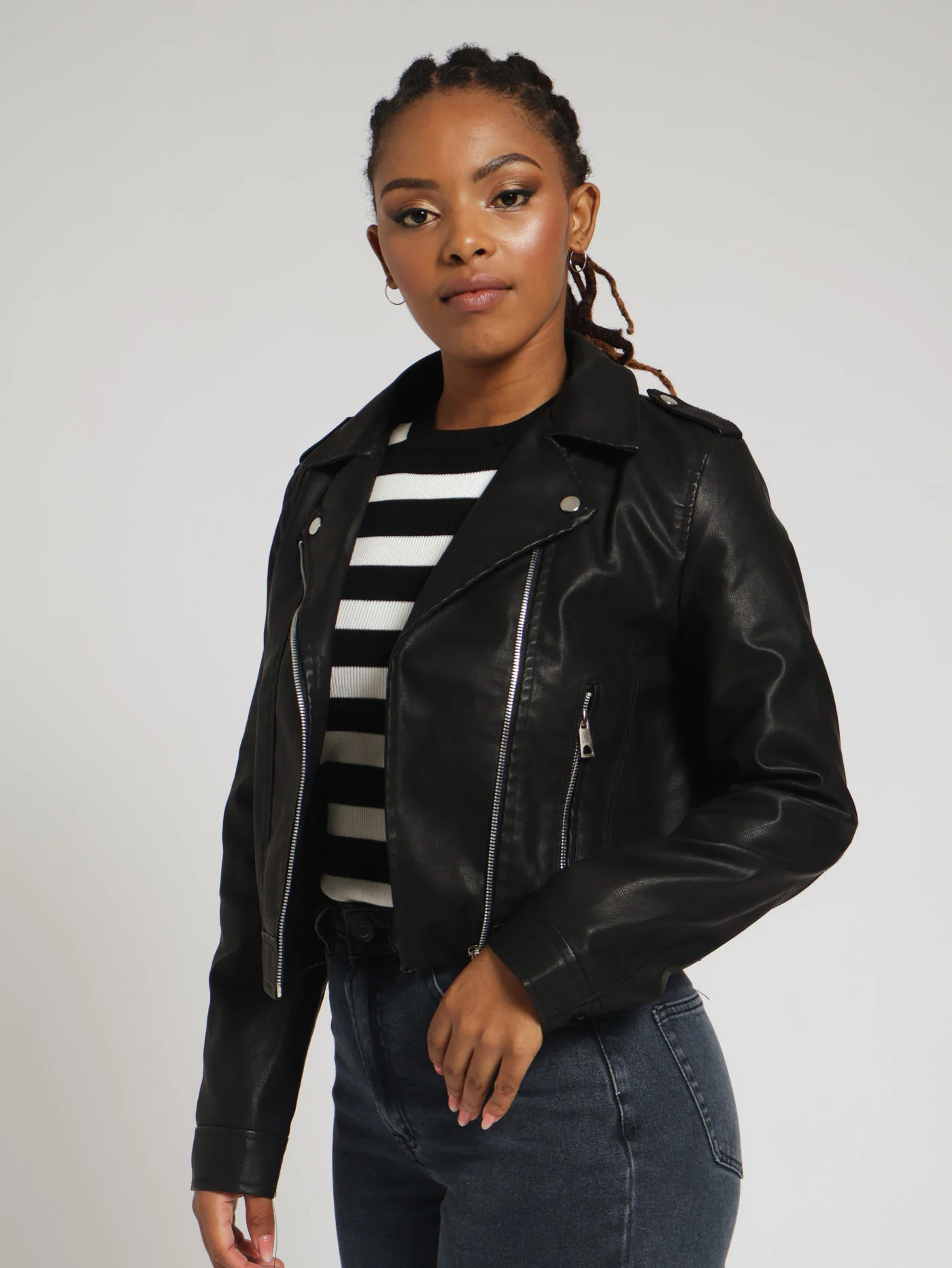 Zip Detail Biker Jacket - Black - Image 2