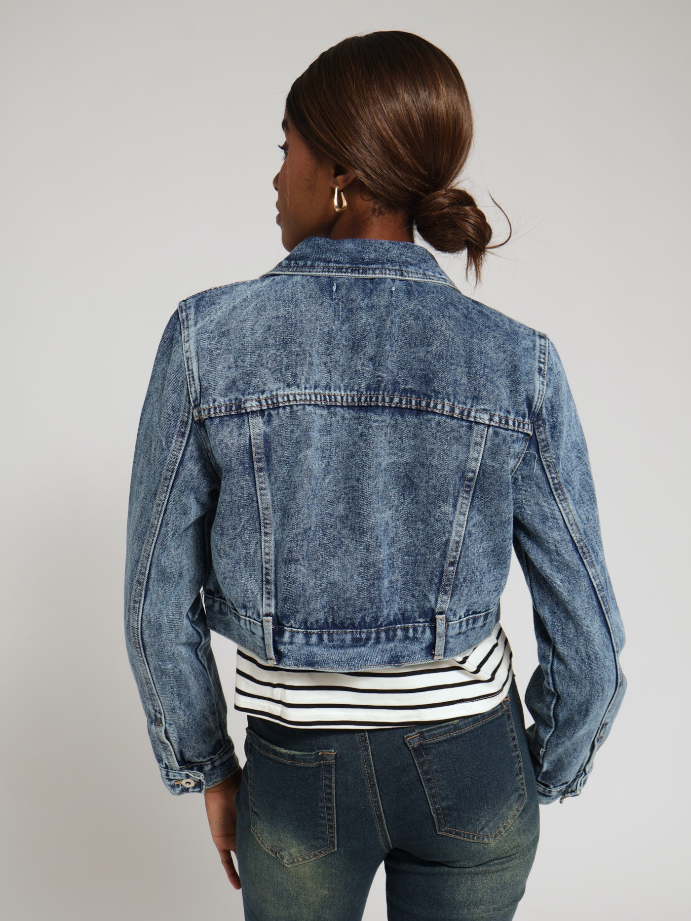 Zip Front Denim Jacket - Stonewash - Image 3