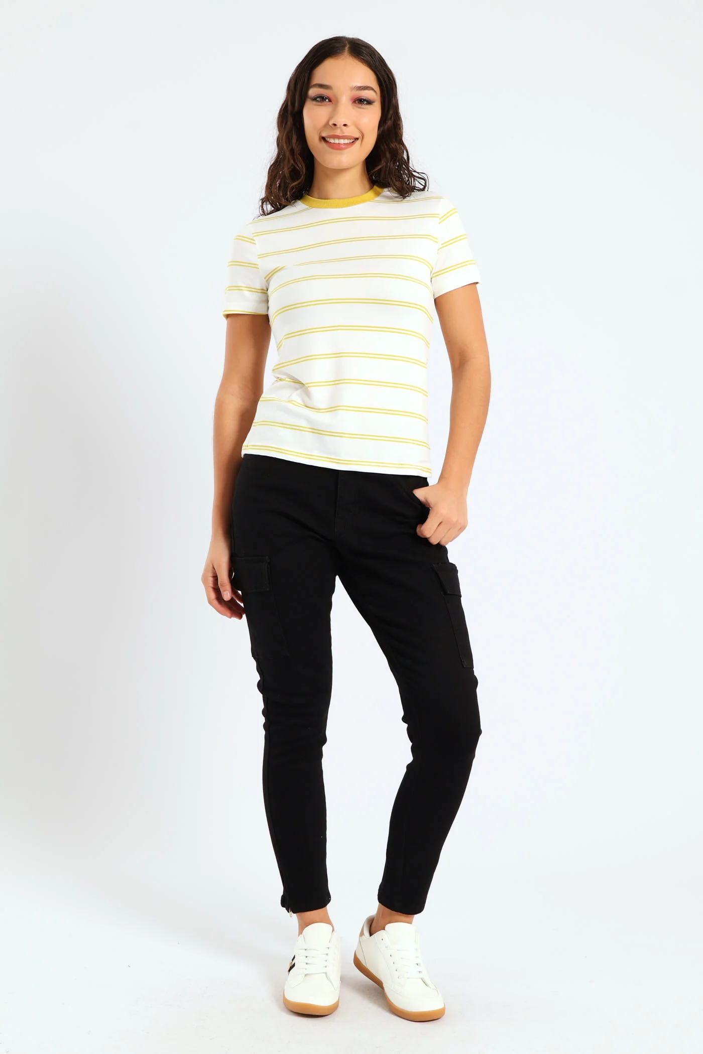 Zip Trim Straight Twill Pocket Skinny Jean - Black