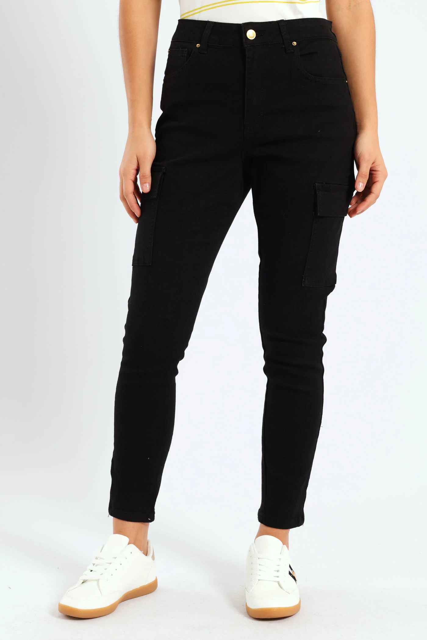 Zip Trim Straight Twill Pocket Skinny Jean - Black - Image 3