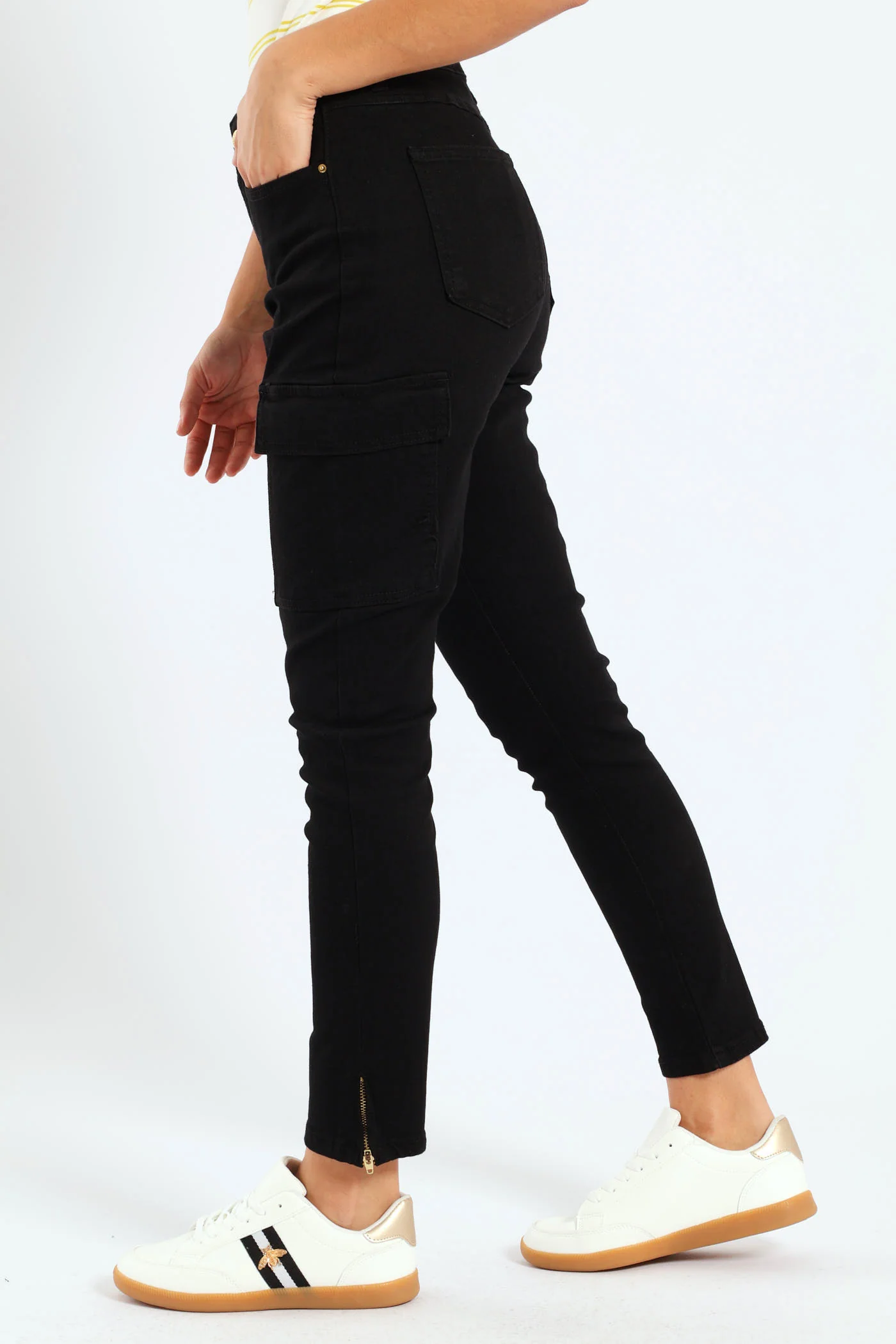 Zip Trim Straight Twill Pocket Skinny Jean - Black - Image 4