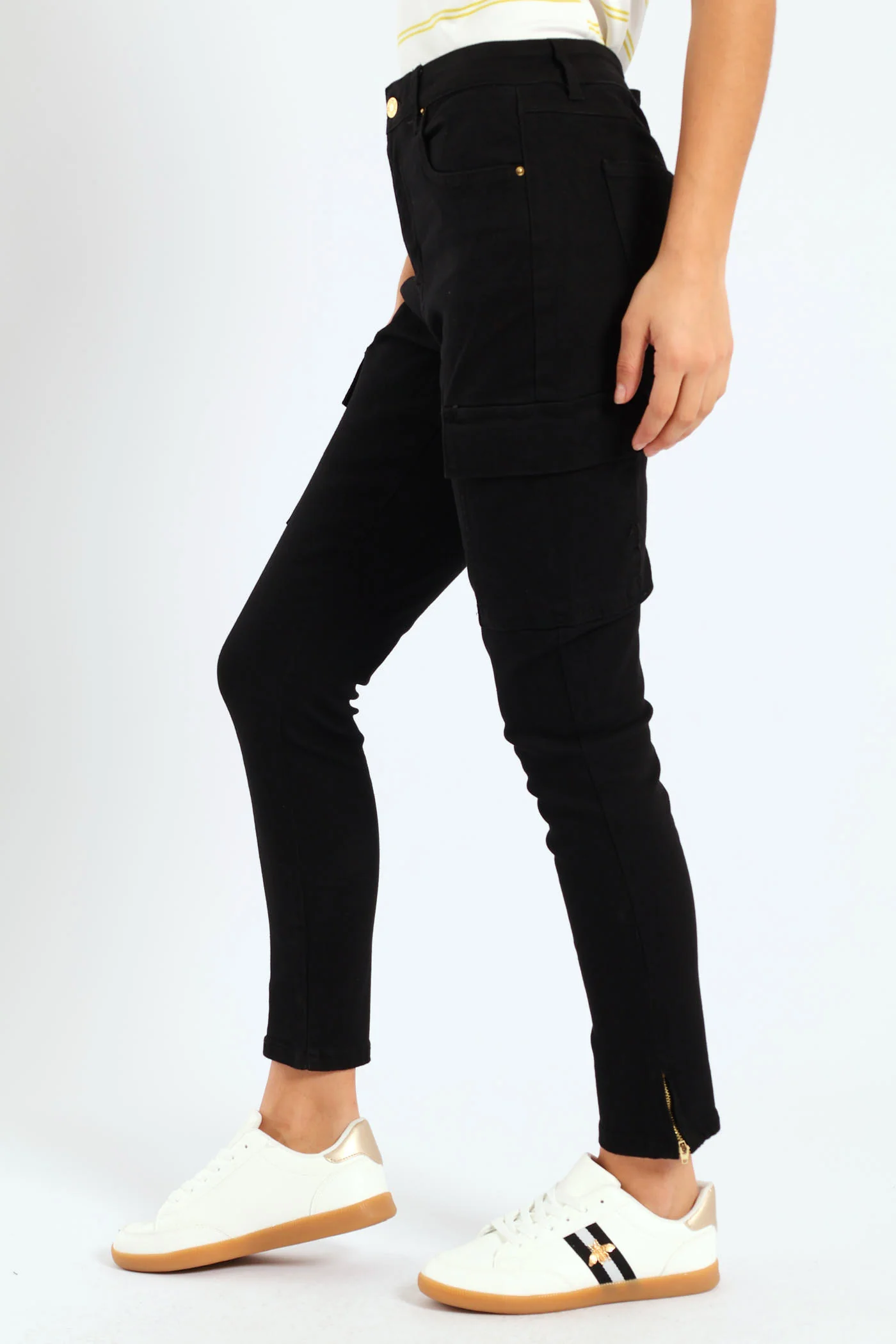 Zip Trim Straight Twill Pocket Skinny Jean - Black - Image 5