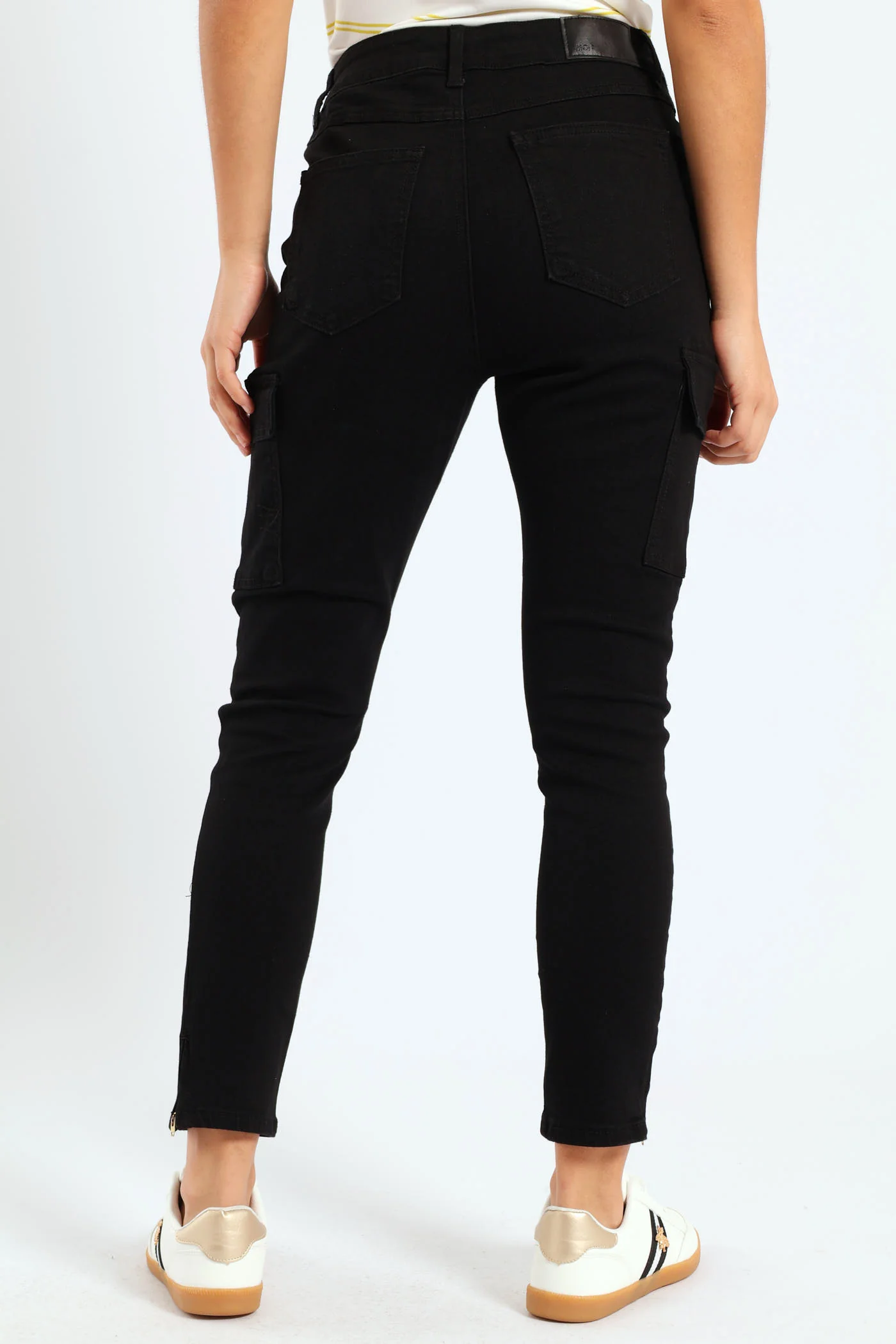 Zip Trim Straight Twill Pocket Skinny Jean - Black - Image 6